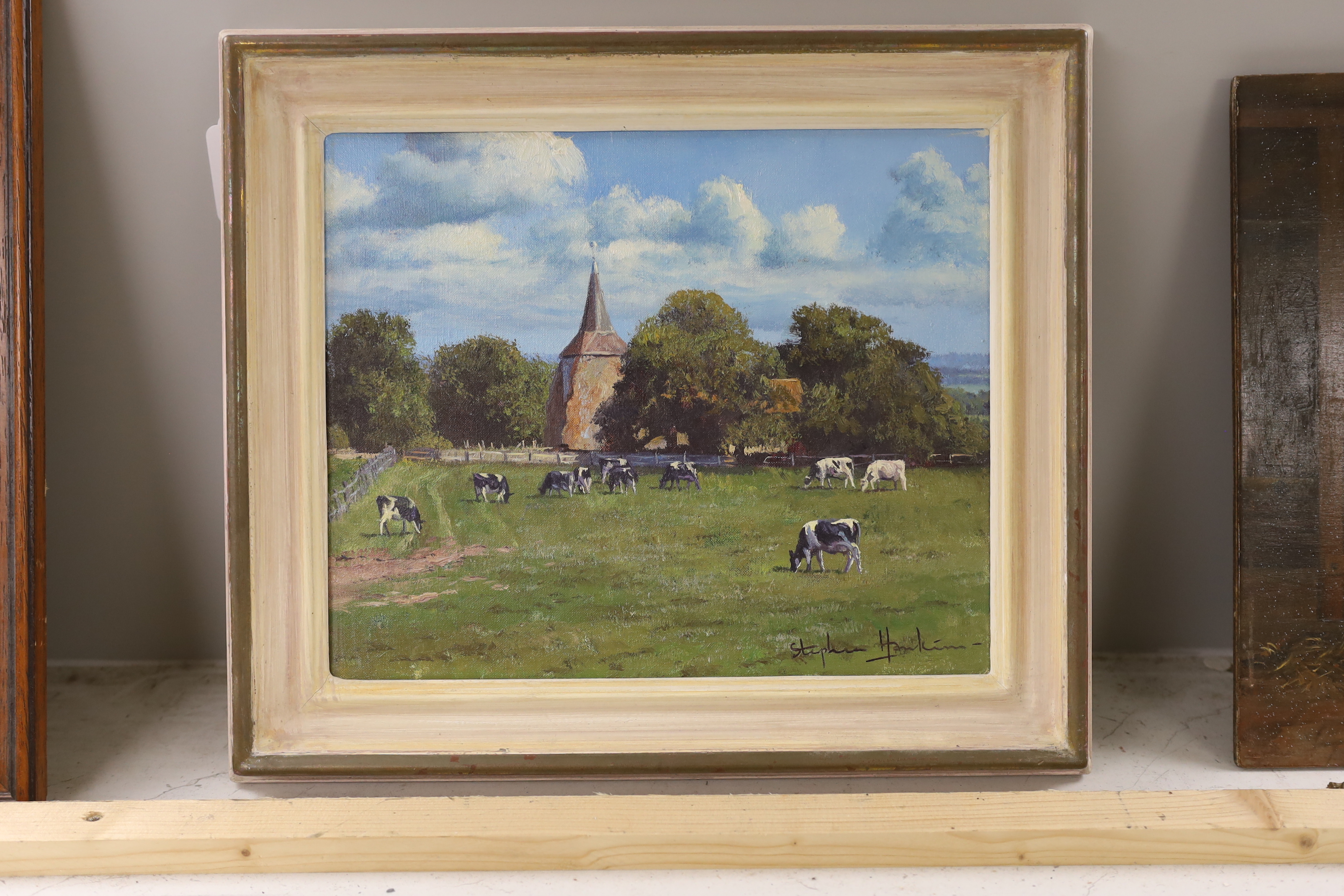 Stephen Hawkins (b.1964), oil on canvas, ‘Plumpton Church’, signed, The Ashdown Gallery label verso, 24 x 29cm